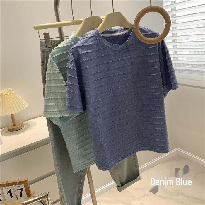 

Футболка женская с коротким рукавом и кружевом Chic Lace Round Neck - Летняя коллекция 2025 года, свободный крой One Size