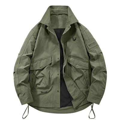 Spring and Autumn New Multi-Pocket Work Jacket Men's Casual Outdoor Lapel Jacket Jacket Casual Loose Top for Men