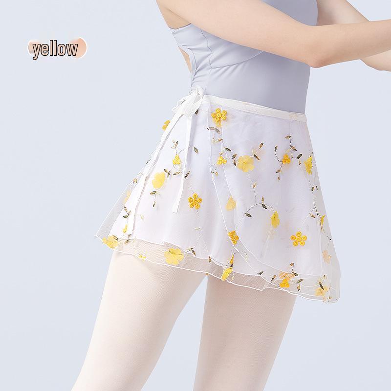 Women s Embroidered Ballet Dance Skirt – Short, Puffy Summer Gauze Half Skirt M жёлтый