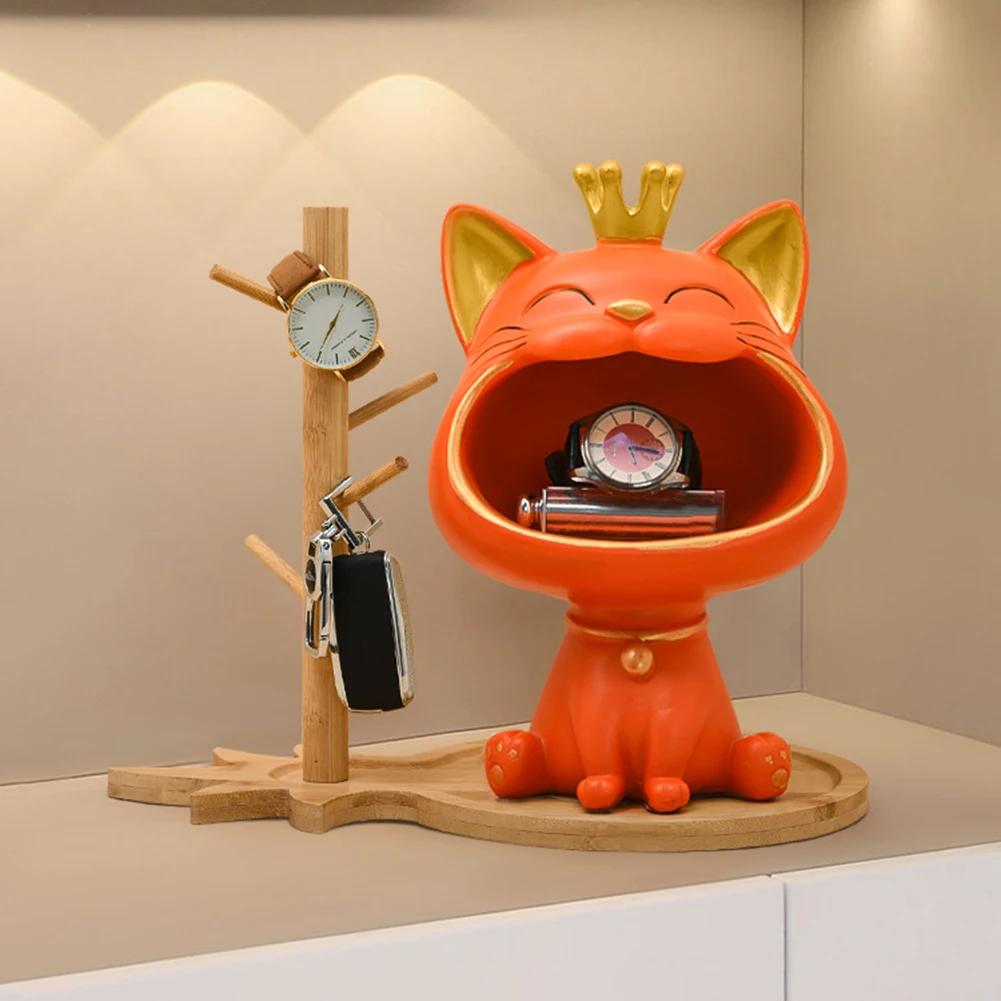 Fortune Crown Gato Boca Grande Bandeja de Armazenamento de Chaves para Hall de Entrada Ornamento Decorativo para Casa Bandeja de Armazenamento de Estatueta de Gato Fofo Para Chave Lanche