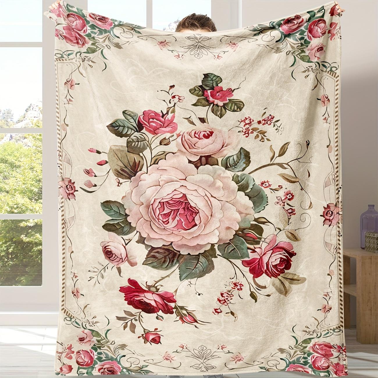 

1pc Pink Blanket Beauitful Flower Flora 3D Print Flannel Warm Cozy Blanket Home Travel Birthday Gift Chair Sofa Room Decoration 75x90cm