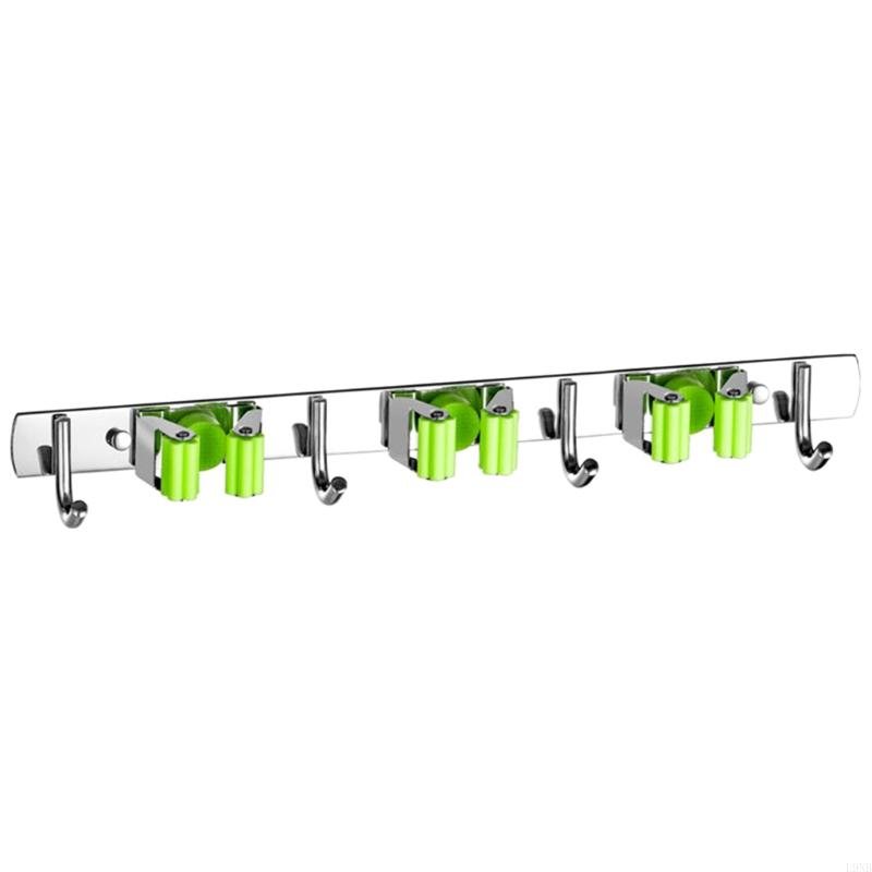 

Stainless Steel Broom Holder Wall Mounted Broom Rack Mop Bathroom Clip 1 зелений