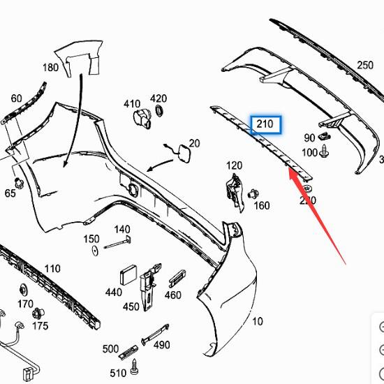 Mercedes-Benz B-Class B200 W246 Rear Bumper Chrome-Plated Trim Strip.