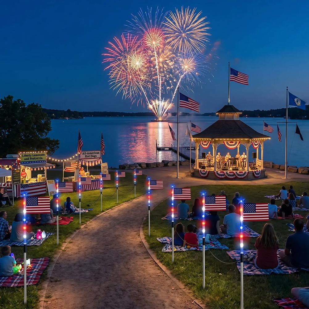 Solar Powered Flag Path-Lights Waterproof Eco Friendly Solar Powered & Auto Off Patriotic Holiday Celebrations