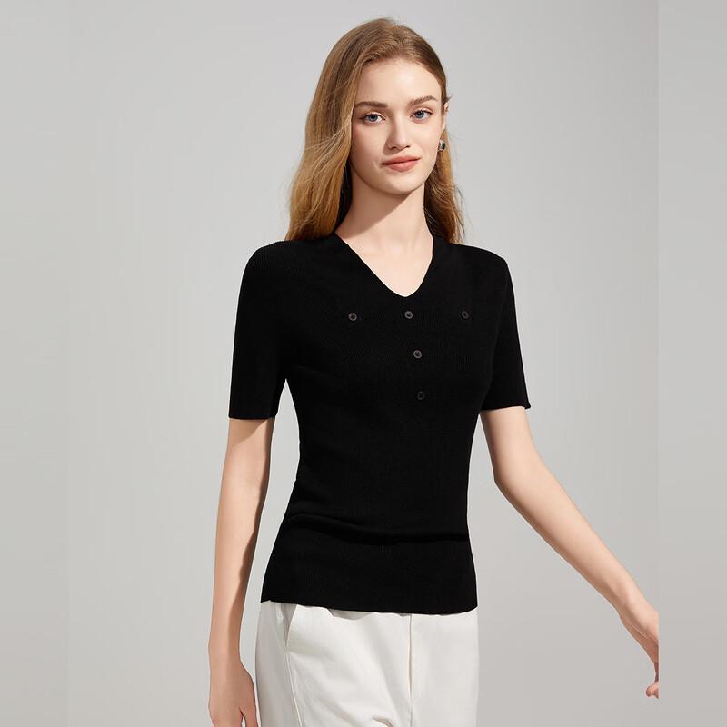 Shetu Women s Thin V-Neck Knit Short-Sleeve T-Shirt One Size