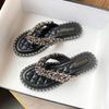 Fashion Flat Bottomed Slippers for Women's 2025 Summer New Water Diamond Clip on Flip Flops for Outdoor Wear Oversized Slippers 41-43