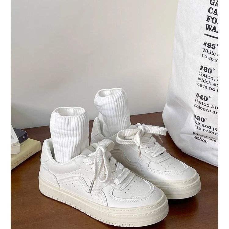 

Women s White Waterproof Leather Sneakers - Versatile, Thick-Soled, Casual Flats for Spring 2025. Perfect Pair for School Uniforms. 37