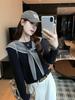 Autumn Korean Color-Block Striped Shawl & T-Shirt Women's College Style Top