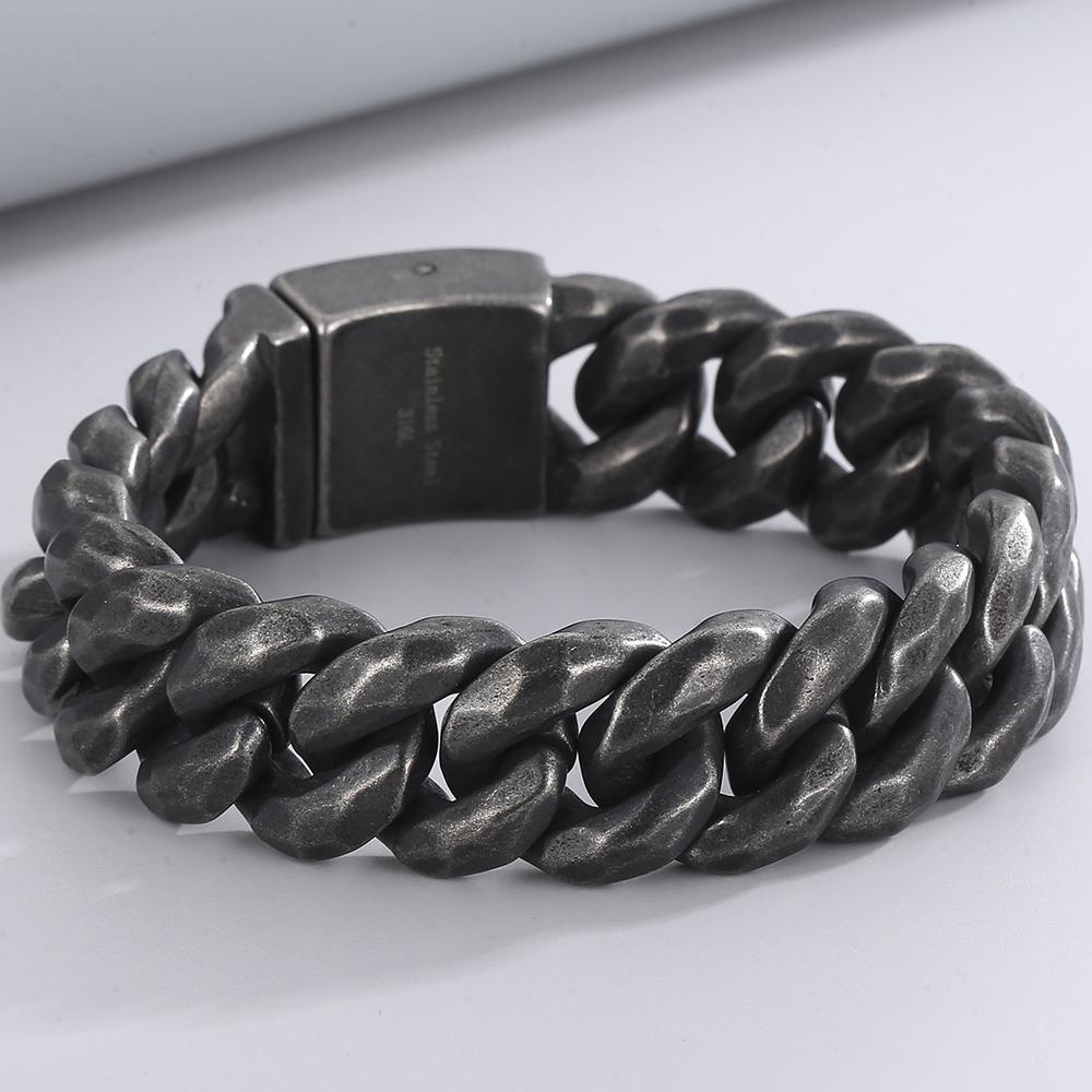 Vintage Schwarzes Cuban Link Kettenarmband für Herren 19 mm Breite Edelstahl Herrenarmband Modeschmuck-Accessoire für Männer