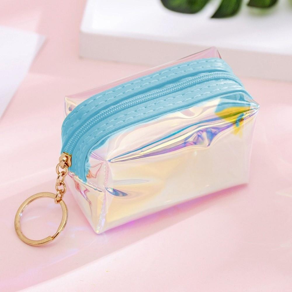 Holographic Mini Coin Purse Zipper Pastel Color Mini Keychain Bag Waterproof Portable Transparent PVC Wallet Spot Wholesale