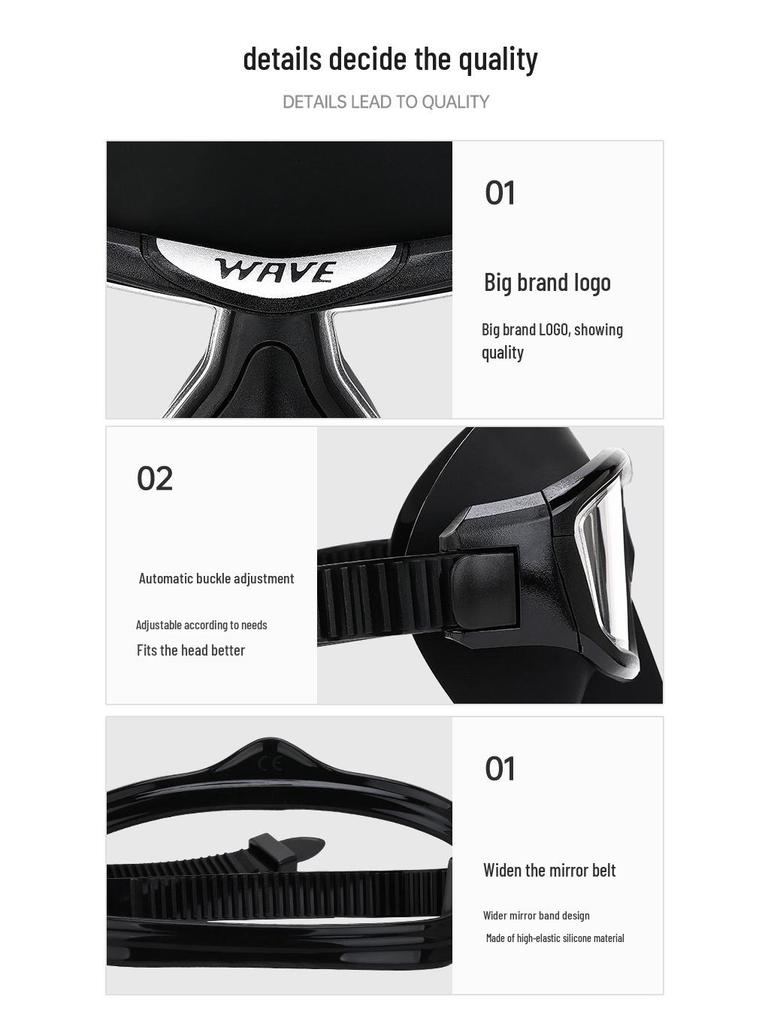 WAVE Professional Anti-Fog Large Frame Full Face Freediving Snorkel Mask
