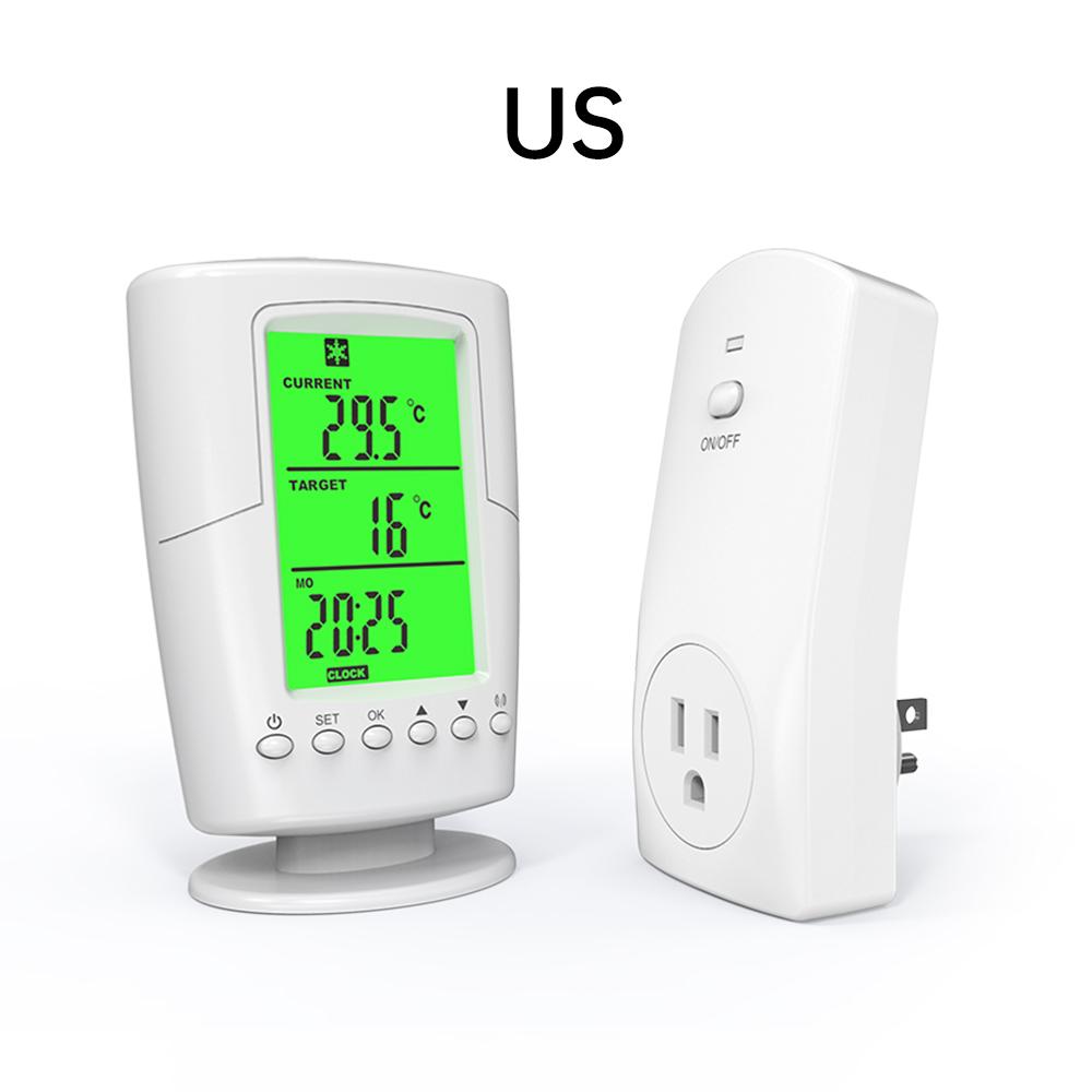 

TS-2000 LCD Дисплей Беспроводной Регулятор Температуры Розетка Программный Термостат Отопление и Охлаждение Диапазон Температур 0-60 ° C ЕС/США