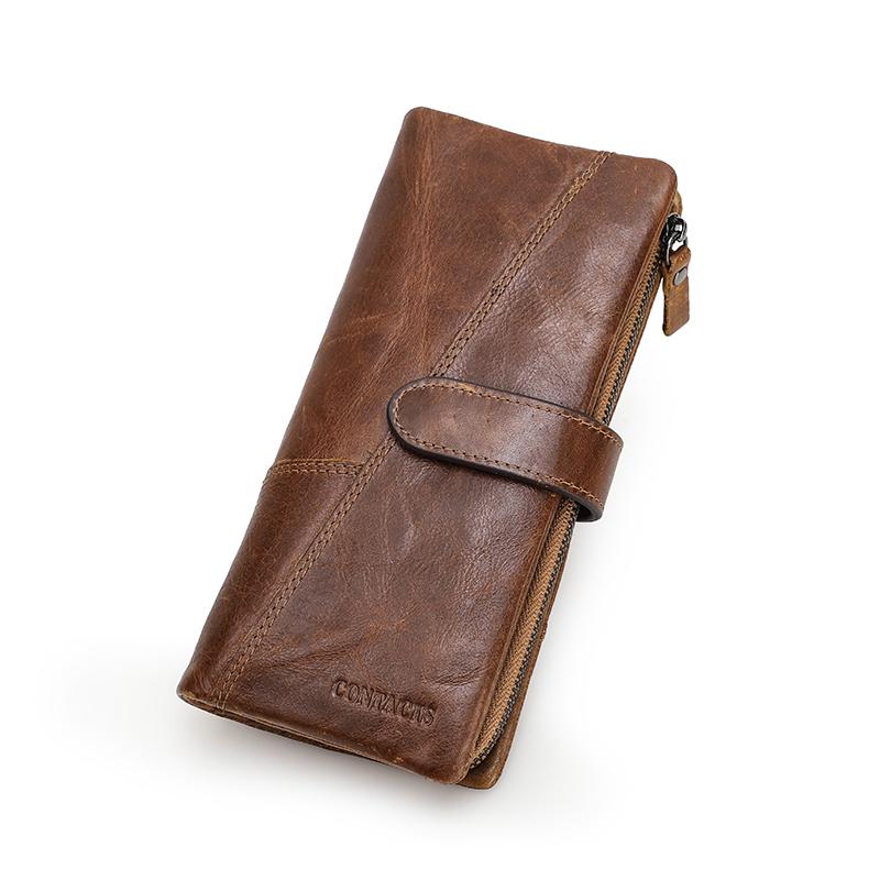 CONTACT'S Genuine Leather Men Long Wallet Phone Bag Zipper Coin Pocket Purse Male Clutch Wallet