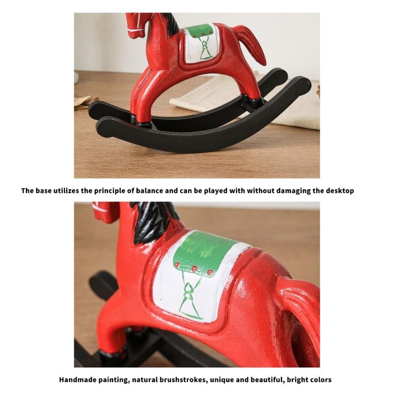 Wooden Rocking Horse Statues Decorative Animal Statue Sculptures Ornament for Office Home Table Centerpieces Gift
