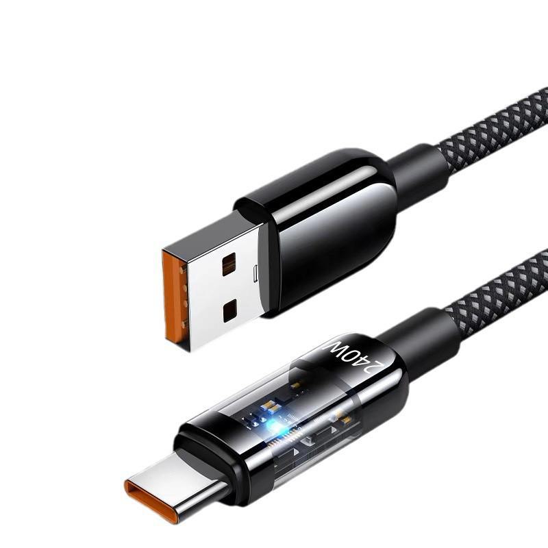 240W Super Fast Charging Transparent Type-C Cable for Huawei, Vivo, OPPO, Xiaomi, Honor Mobile Phones