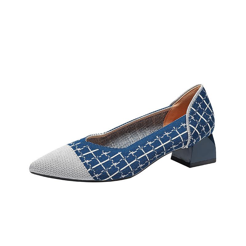 

Fashion new designer leopard weaving pumps women pointed toe mixed color plaid med-high heels shoes sequines cloth tacones de mujer 2025 35 синий