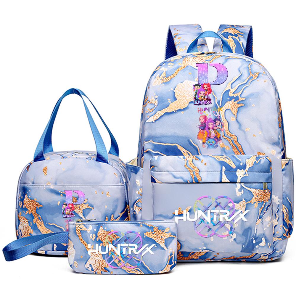 3-teiliges/Set Anime Rucksack mit englischen Buchstaben A-Z Aufdruck, Handtasche und Federmäppchen für Teenager, Schüler, Mädchen, Jungen, Kinder, Schultasche, Reisetasche
