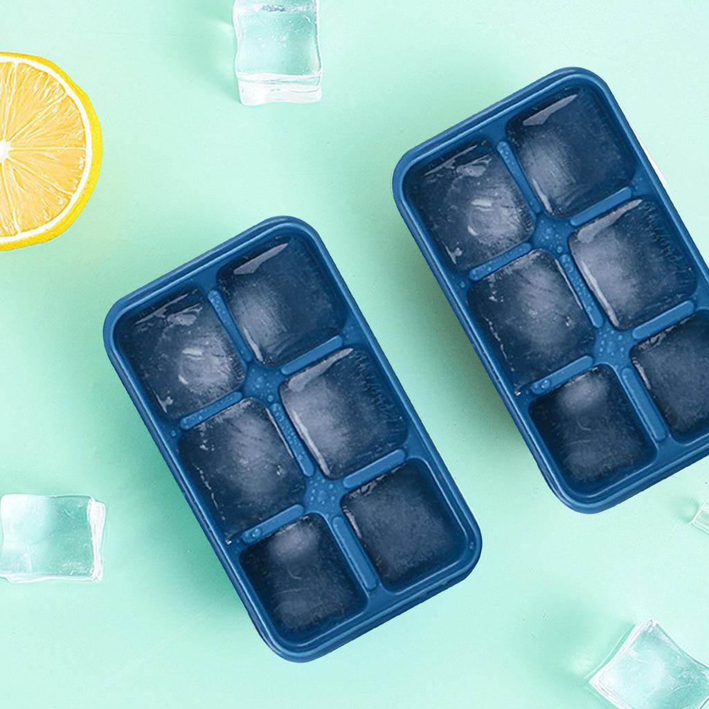 Ice Tray Reusable Square Ice Trays with Lid 6-Cavity Flexible Easy Release Whiskey Iceblock Maker Stackable Kitchen Gadget