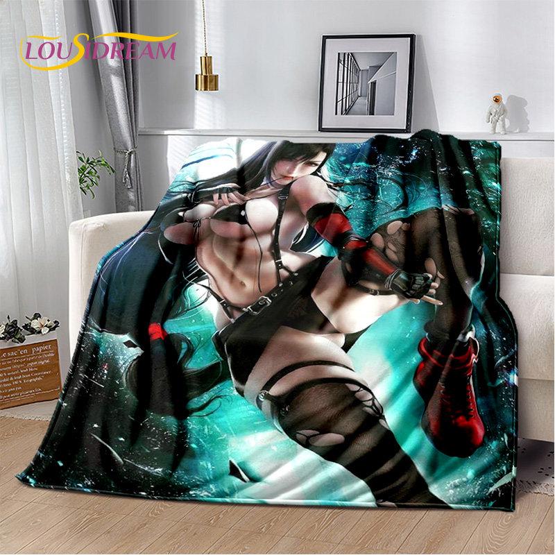Sexy Girl Lace Tifa Aerith Anime Weiche Plüschdecke, Flanelldecke, Überwurfdecke für Wohnzimmer, Schlafzimmer, Bett, Sofa, Picknick-Abdeckung