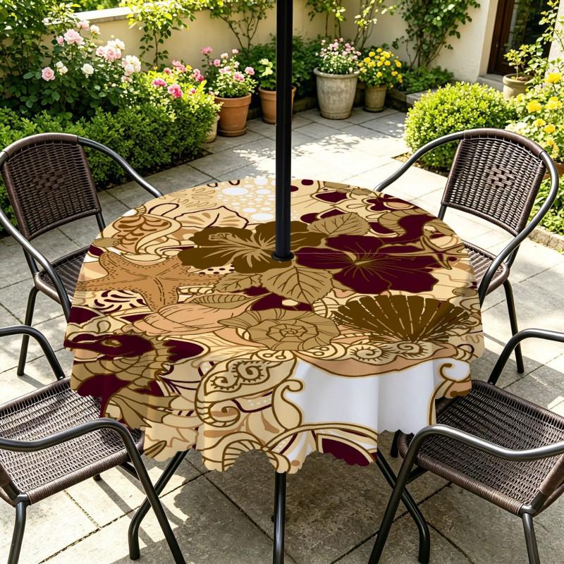 Outdoor Round Tablecloth With Umbrella Hole Patio Garden Deck Waterproof Oil Resistant Drop Cloth