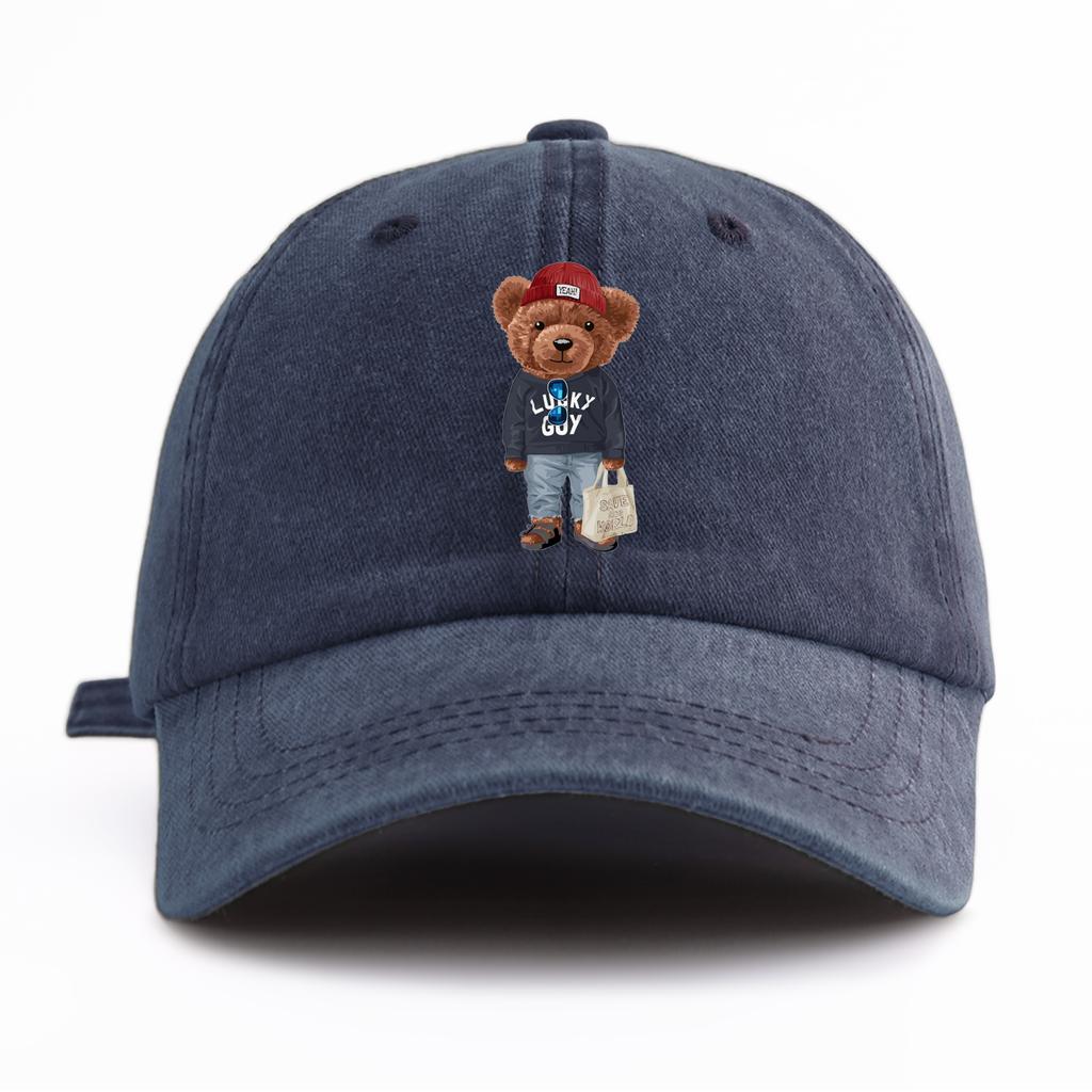 1pc Totebag Bear Print Washed Baseball Cap for Adults  Minimalist Retro Style Casual Soft Adjustable Dad Hat Perfect As Gift