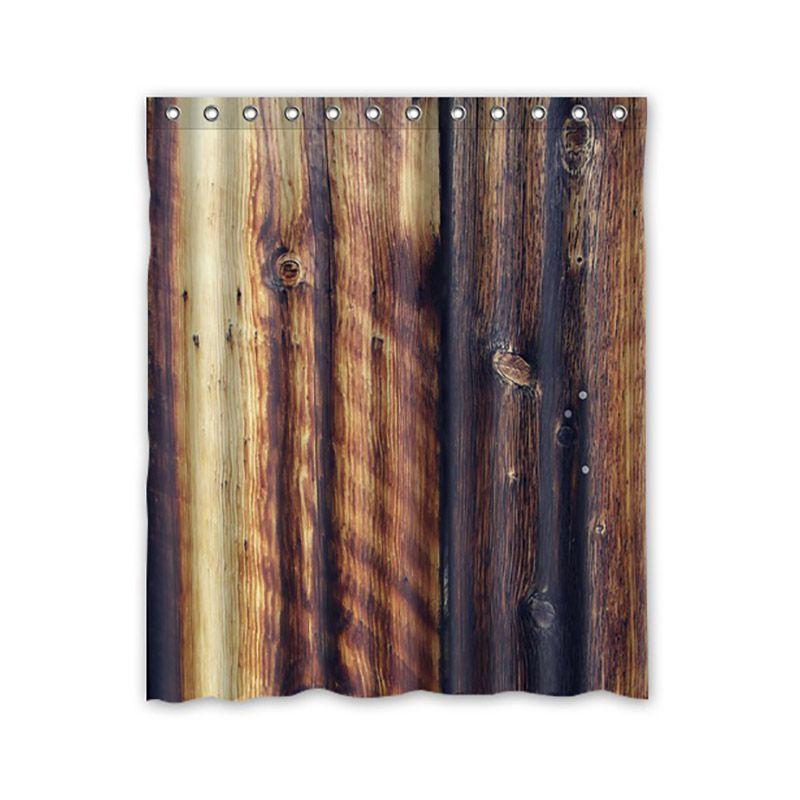 Cortina Rústica de Chuveiro Padrão Porta de Celeiro de Madeira Cortina de Banho Impermeável com Ganchos