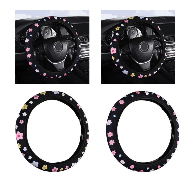 Elegant Auto Steering Wheel Covers with Flower Pattern, Soft Fabric Grip, Secure Comfortable Driving Quick Installation