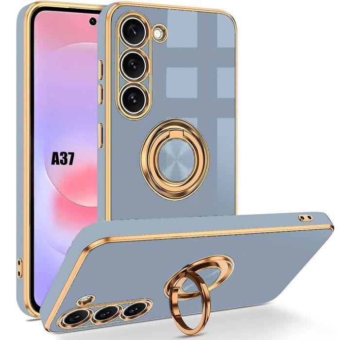 Coque Silicone - BOOLING - pour Samsung Galaxy A37 5G - Antichoc Anti-Rayures avec Anneau - Bleu