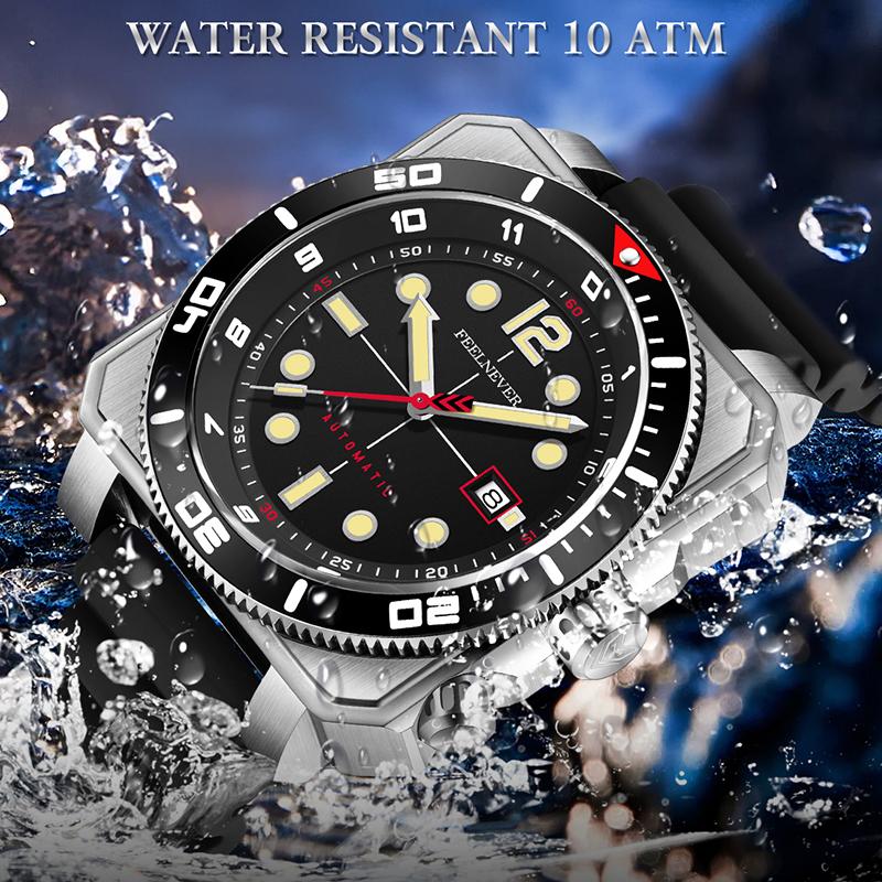 FEELNEVER New Imported Movement Sapphire Diver Watch Men Casual Luminous Automatic Mechanical Wristwatches For Men Montre Homme