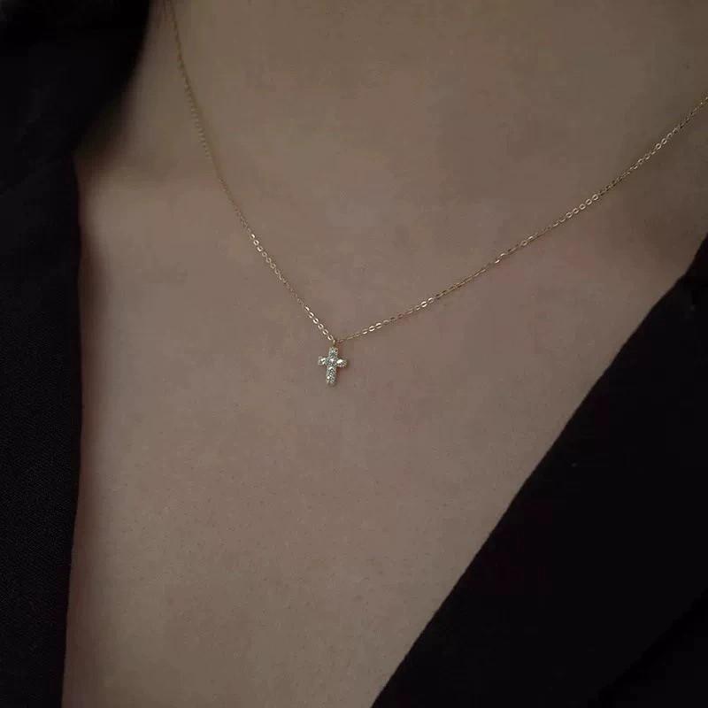 Mini Cross Necklace Women Dainty Versatile Thin Clavicle Chain