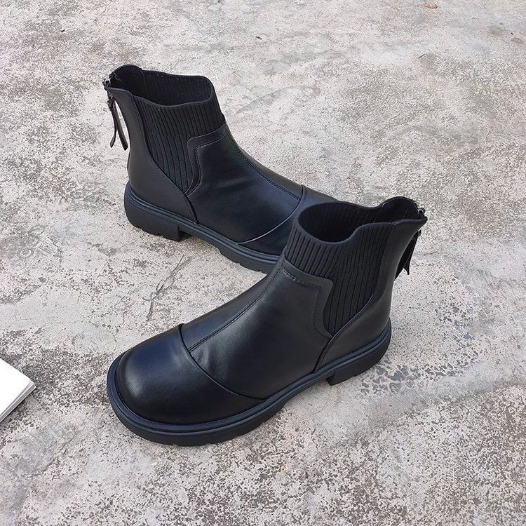 

French platform Martin boots women s 2024 autumn and winter new fashion versatile knitted socks thin boots Chelsea short boots 40