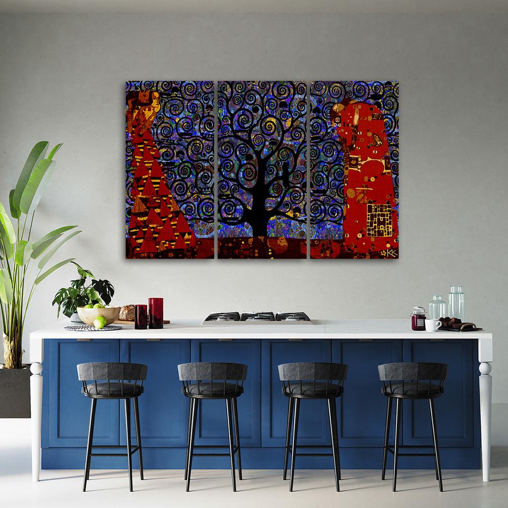 Three Piece Picture Canvas Print Blue Tree of Life Abstract