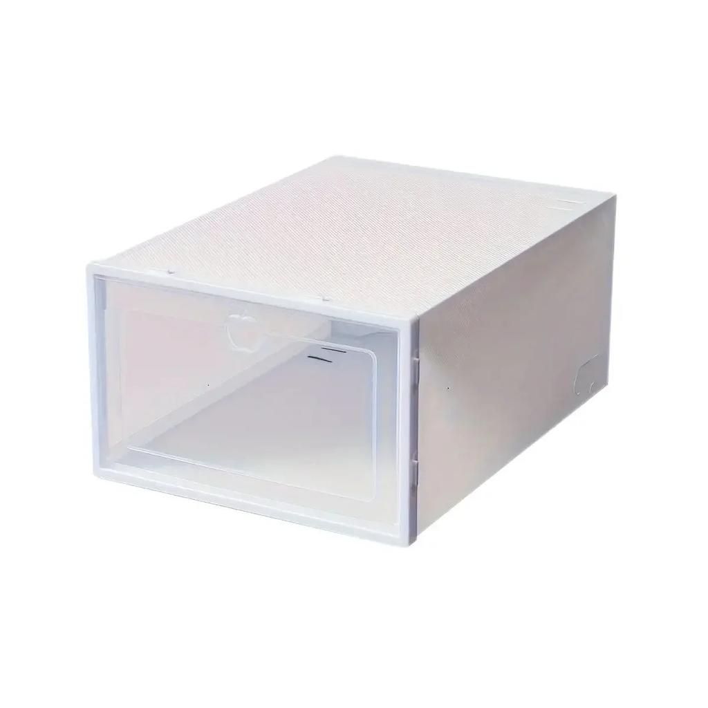 Transparent plastic shoe box with flip cover, stackable and waterproof shoe storage, durable transparent design