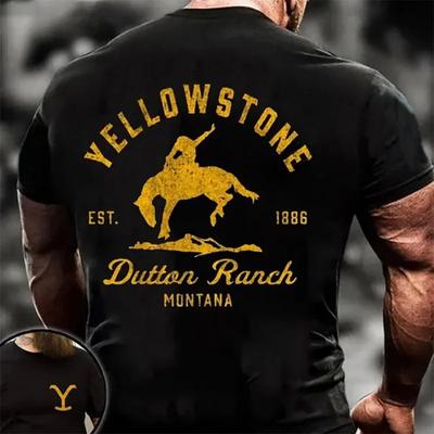 Neues T-Shirt mit Grafikdruck „Yellowstone Dutton Ranch“ für Herren und Damen, personalisiertes T-Shirt mit Rundhalsausschnitt und kurzen Ärmeln für den Außenbereich, übergroßes T-Shirt
