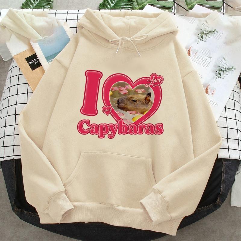 Funny Capybara Graphic Print Unisex/Femei Hanorac din bumbac Pulover oversized casual Hanorac popular Tendință la modă Îmbrăcăminte unisex