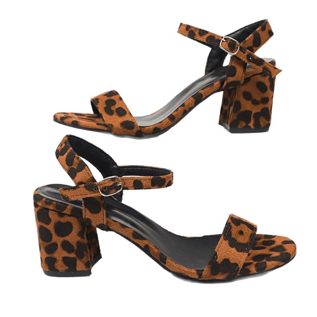 Fashion Women's Leopard Print Thick Heel Sandals Summer New Open Toe Thick Soles High Heels Large Size Ladies Sexy Party Dress Shoes