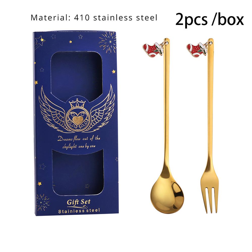 HANYANG Stainless Steel Christmas Dessert Spoon and Fork Gift Set Fruit Fork Father Christmas Coffee Spoon Hotel Household Tableware