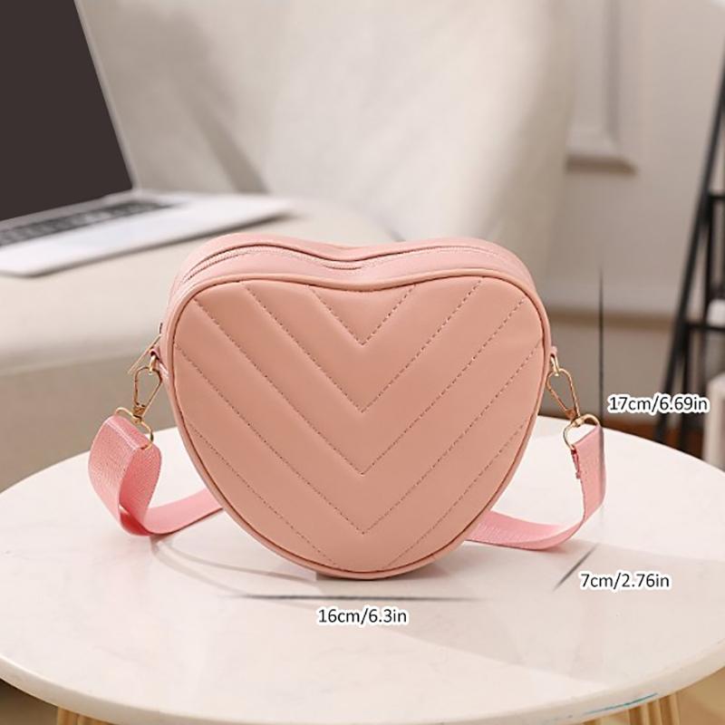 Fashionable Heart-Shaped Shoulder Bag Handbag Pu Leather Zipper Women'S Casual Wide Shoulder Strap Crossbody Bag