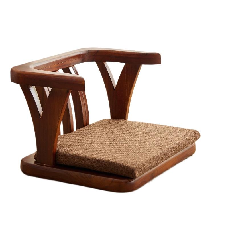 Handgefertigter Tatami-Stuhl aus Massivholz mit Rückenlehne, niedriger japanischer Stil, Balkon-Lounge-Sitz, Erkerfenster-Möbel für Zuhause