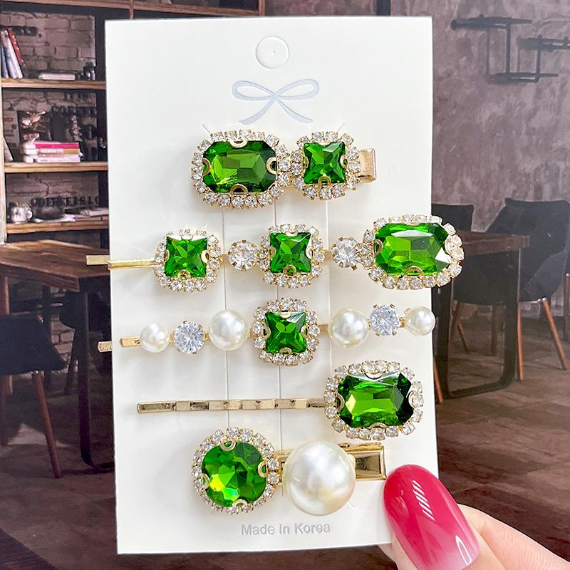 Fashion Shiny Luxury Full Crystal Pearl Women Barrettes Waterdrop Hair Clip Hairgrips Geometric Hair Accessories Korean Headwear