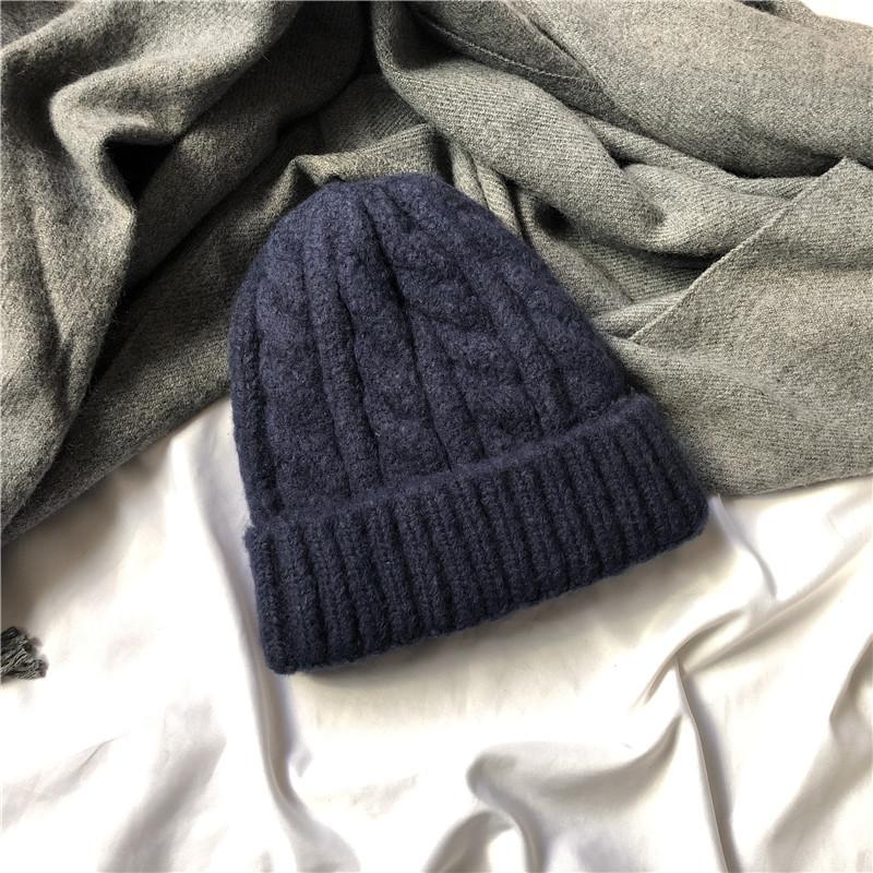 Korean Version Ins Simple Solid Color Twisted Wool Hat Autumn and Winter Warm Hat for Women Knitted Hat Trendy Versatile Men