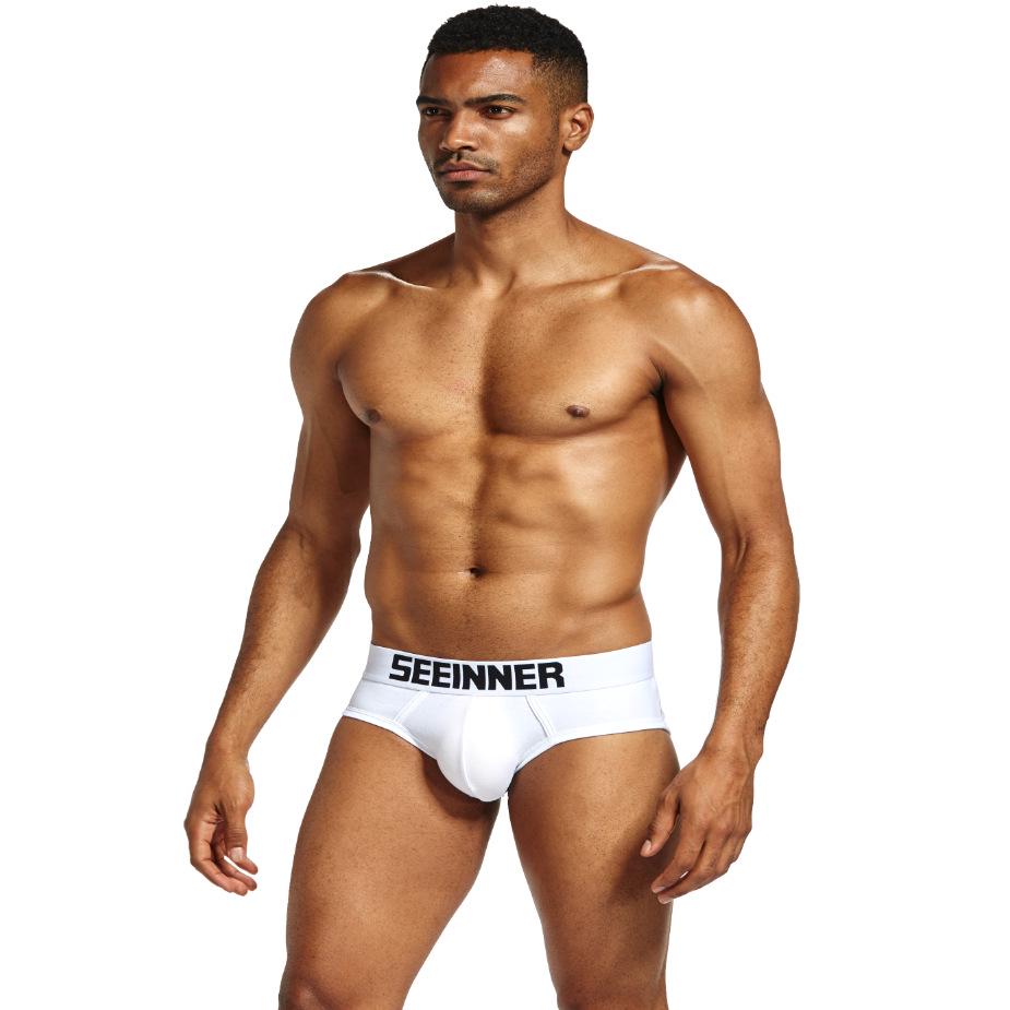 Men's SEEINNER Low Waist Combed Cotton Triangle Briefs, Butt-Lifting, Pure Color Underwear