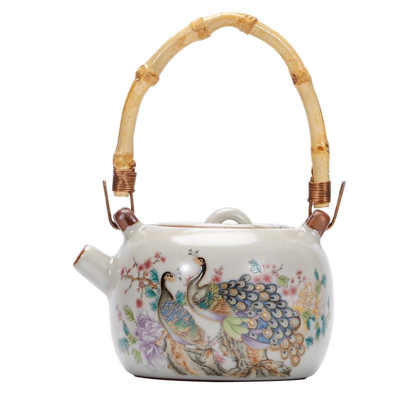 Ru kiln retro beam teapot travel kung fu tea set dry tea tray small set outdoor portable high-end tea gift
