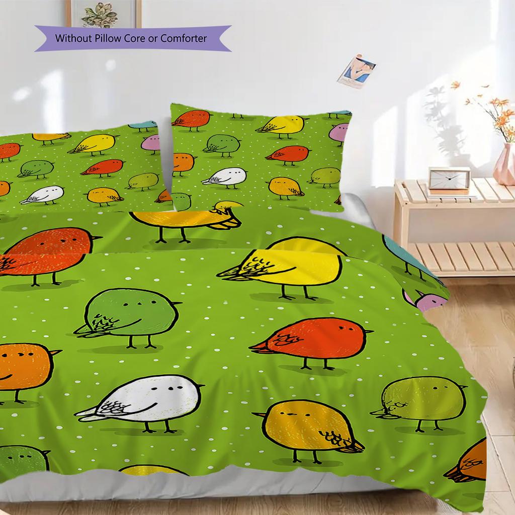 Bird Pattern Bedding Quilt Set Quilt Cover Pillowcase Home Decoration Birthday Gift (1 * duvet cover + 2 * pillowcase, without core)