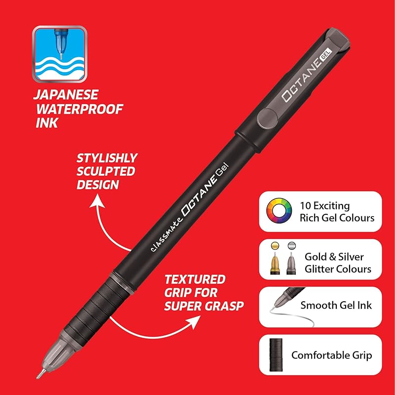 Set of 10 Classmate Octane Colour Burst Gel Pen 1 count (Pack of 10) красный