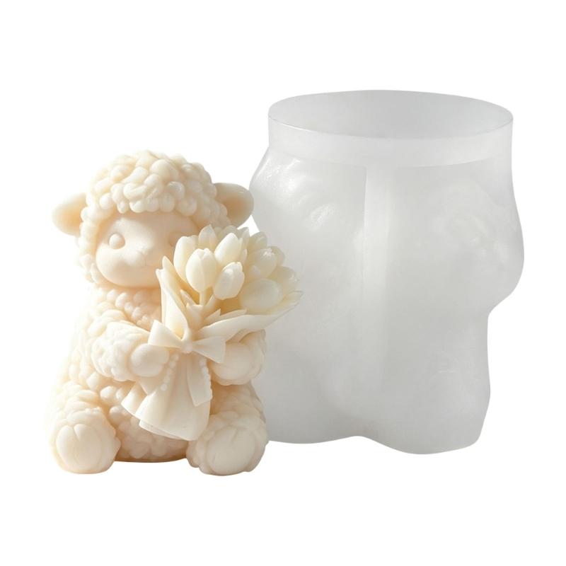 Flexible Sheep Craft Form for Candle Making, Featuring a Flower-Carrying Animal with Clear Wool and Flower Texture for Decorative Casting Projects