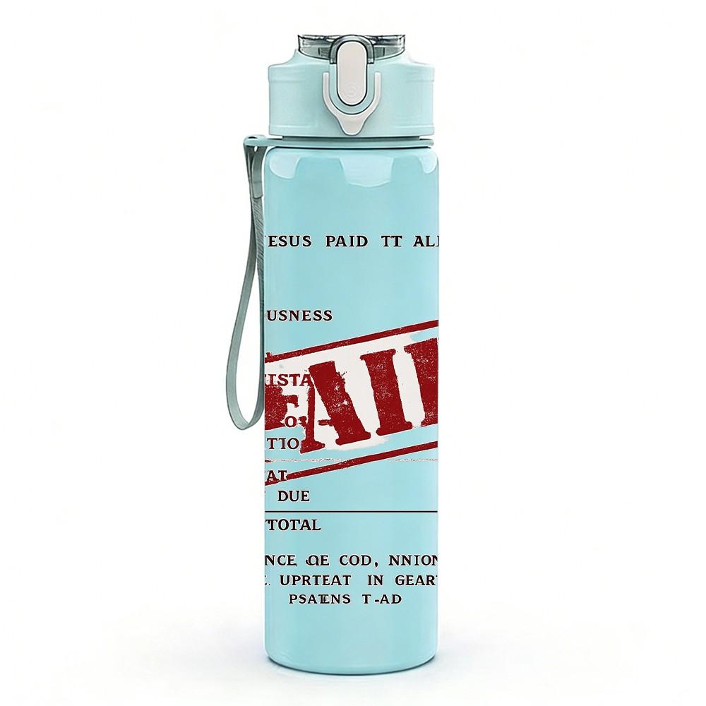 1PC Paid Stamp Text Design 750ml Color Plastic Sports Water Bottle Leakproof Flip Straw Lid Suitable for Sports Office Home Use