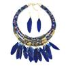 Metal Ethnic Necklace Hand Woven Necklace Earrings Set Vintage Feather Choker  Women