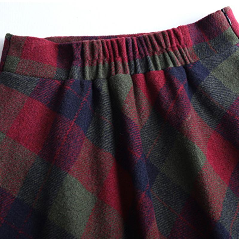Long Skirt Women's Autumn Woolen Half Skirt A-line Skirt Big Swing Skirt Vintage Plaid Long Skirt