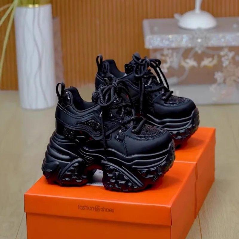 

Small Leather Rhinestone Thick-soled Women s Autumn and Winter New Versatile Height-increasing Casual Sports Shoes 40 чорний